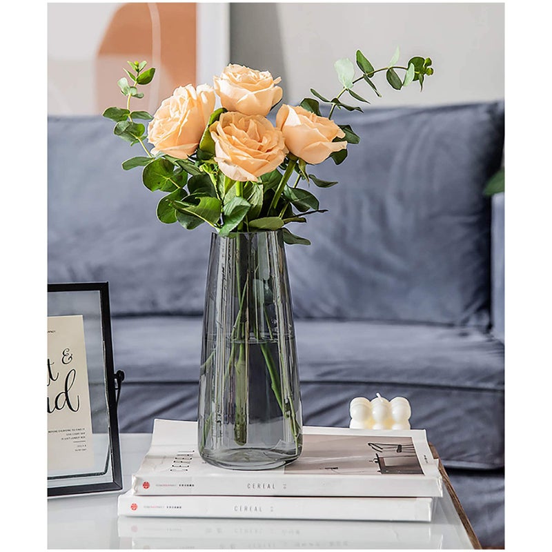 FANTESTICRYAN Modern Glass Vase Irised Crystal Clear Glass Vase for Home Office Decor (Crystal Grey) - Image 4